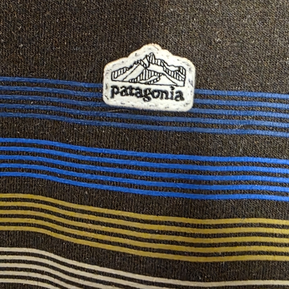 Patagonia Brown Uprisal Ridge Logo Stripe Design Hoodie ~ UNISEX - Picture 5 of 8